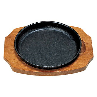 【まとめ買い10個セット品】和食器 ヌ734-028 [鉄・木]丸型ステーキ鉄皿 (木台付)17cm