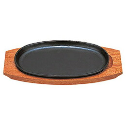 【まとめ買い10個セット品】和食器 ヌ734-088 [鉄・木]小判型ステーキ鉄皿 (木台付)30cm