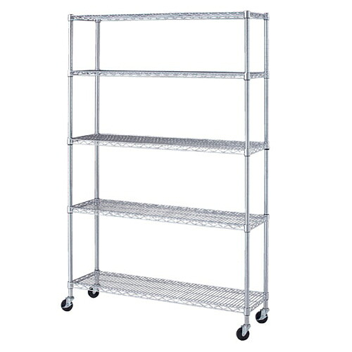 ワイヤーラック D35cmタイプ キャスター付き H189cm 5段 D35.7cm W121.2cm 61-62-8-3 【 シリーズ什器 ワイヤーラック・スチールラック ワイヤーラックベーシックタイプ ワイヤーラック D35cmタイプ キャスター付き H189cm 5段スチールラック 】