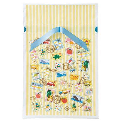 【まとめ買い10個セット品】プチスタンプ リボン付きギフトバッグ 23×35.5(26)×底マチ6 10枚 61-261-2-1 【 店舗備品 包装紙 ラッピング 袋 ディスプレー店舗 】