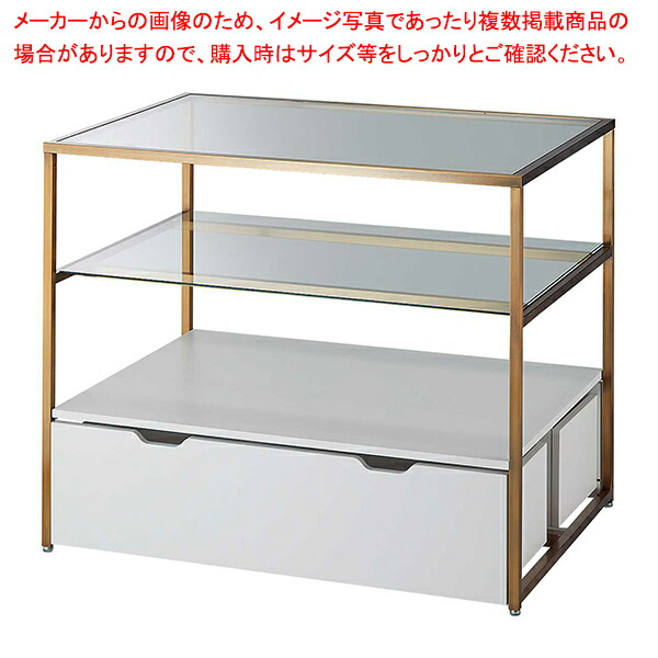送料込み　店舗什器　ガラス製3段棚　アンティークゴールド(真鍮色)フレーム ガラスゴールドフレーム 3段 化粧品 アクセサリー 香水 整理箱 M