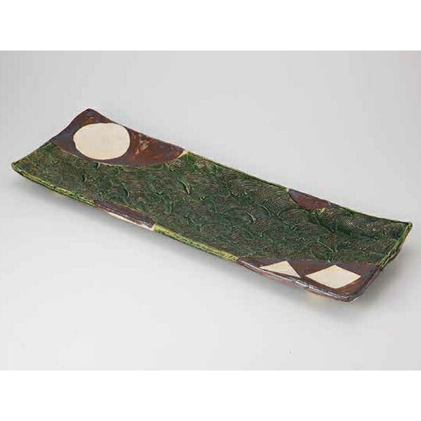 【38K285-08】織部波紋 長角皿(大)まごころ第38集【キャンセル/返品不可】【メイチョー】