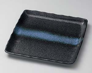 和食器 ア185-028 黒結晶白帯引正角皿【メイチョー】