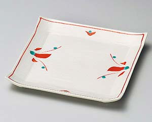 【まとめ買い10個セット品】和食器 ユ216-048 赤絵花正角取皿【キャンセル/返品不可】【メイチョー】|開業プロ メイチョー
