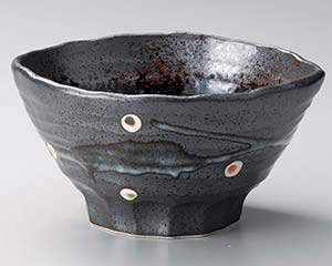 【まとめ買い10個セット品】和食器 ミ332-308 黒伊賀水玉5.5三ツ押丼【キャンセル/返品不可】【メイチョー】｜開業プロ メイチョー