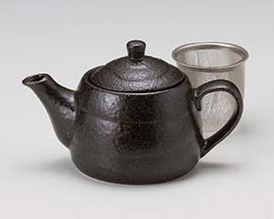 【まとめ買い10個セット品】和食器 キ394-218 黒結晶ポット(茶こし付)【キャンセル/返品不可】【メイチョー】｜開業プロ メイチョー