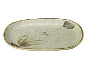 【まとめ買い10個セット品】和食器 オ468-738 織部流し芦絵 9.0小判皿【キャンセル/返品不可】【メイチョー】