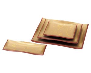 【まとめ買い10個セット品】 エ707-108 [A]尺2寸長手清流盛器 色紙金箔渕朱[S・H塗]【キャンセル/返品不可】【メイチョー】