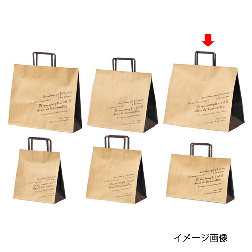 数量は多】 柄入り手提げ紙袋 平ひも ブラウン 35×22×32 200