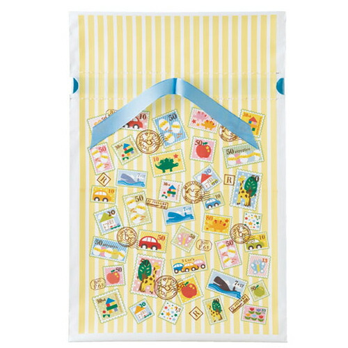 【まとめ買い10個セット品】プチスタンプ リボン付きギフトバッグ 31×48(36.5)×底マチ8 10枚 61-261-2-2 【店舗備品 包装紙 ラッピング 袋 ディスプレー店舗】【メイチョー】