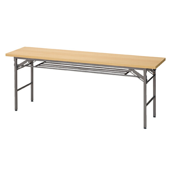 折りたたみテーブル棚付き180×45cm ナチュラル 61-554-88-1 【オフィス家具 会議用テーブル 折り畳み式 会議用テーブル 折りたたみテーブル W180cm 棚付き ナチュラル】【厨房館】