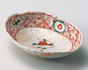 【まとめ買い10個セット品】和食器 オ027-028 志野釉赤絵楕円7.0浅鉢【キャンセル/返品不可】【厨房館】|業務用厨房機器の飲食店厨房館