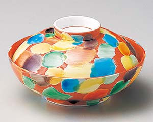 【まとめ買い10個仕掛ける品】和食器  ト104-038 赤彩交趾蓋向【とり止める/返品不可】【御厨子所館】