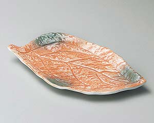 【まとめ買い10個セット品】和食器 ツ144-138 オレンジ巻グリーン吹木ノ葉皿【キャンセル/返品不可】【厨房館】