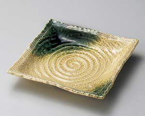 【まとめ買い10個セット品】和食器 ユ190-218 黄瀬戸織部吹手造り正角皿【キャンセル/返品不可】【厨房館】｜業務用厨房機器の飲食店厨房館