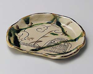 【まとめ買い10個セット品】和食器 ト204-158 織部流し7.0半月皿【キャンセル/返品不可】【厨房館】