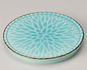 【まとめ買い10個セット品】和食器 キ214-028 渕錆マリンブルー菊彫高台丸皿【キャンセル/返品不可】【厨房館】
