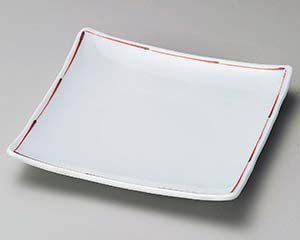 【まとめ買い10個セット品】和食器 ロ216-038 赤ライン正角銘々皿【キャンセル/返品不可】【厨房館】