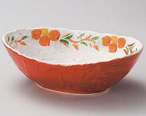 【まとめ買い10個書き割り品】和食器  ミ249-028 朱巻唐草花楕円面大鉢【とり止める/返品不可】【勝手もと館】