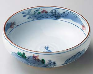 【まとめ買い10個仕かける品】和食器  ア268-018 染錦景観8.0どんぶり鉢【取り止める/返品不可】【御厨子所館】