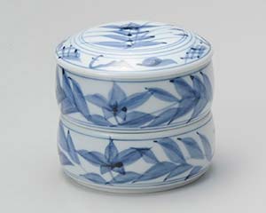 【まとめ買い10個セット品】和食器 チ300-198 古染桔梗二段重(中)【キャンセル/返品不可】【厨房館】