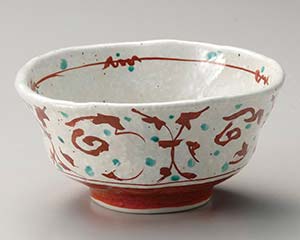 【まとめ買い10個セット品】和食器 ア329-348 手描赤帯唐草変形5.5丼【キャンセル/返品不可】【厨房館】