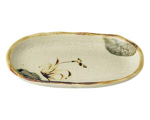 【まとめ買い10個セット品】和食器 オ468-718 織部流し芦絵 6.5小判皿【キャンセル/返品不可】【厨房館】