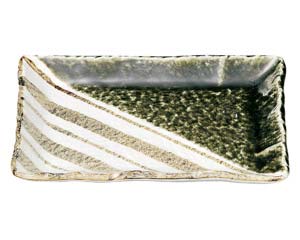 【まとめ買い10個セット品】和食器 ロ466-128 織部ストライプ 8.0長角皿【キャンセル/返品不可】【厨房館】