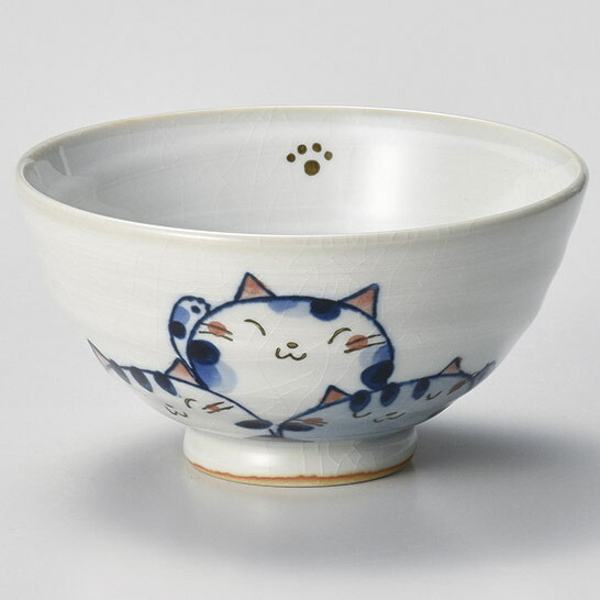 【まとめ買い10個セット品】和食器 ハ369-388 猫づくし飯碗(青)【厨房館】