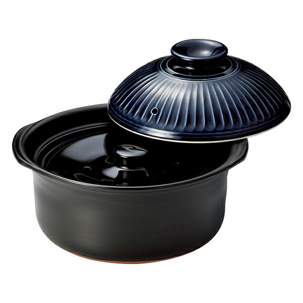 【まとめ買い10個書き割り品】和食器 ス406-098 銀峯キクの花ルリ田の実鍋5合炊(中蓋付)【勝手もと館】