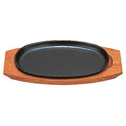 【まとめ買い10個セット品】和食器 ヌ734-068 [鉄・木]小判型ステーキ鉄皿 (木台付)20cm【厨房館】｜業務用厨房機器の飲食店厨房館