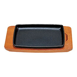 【まとめ買い10個セット品】和食器 ヌ734-098 [鉄・木]長角型ステーキ鉄皿 (木台付)22cm【厨房館】｜業務用厨房機器の飲食店厨房館