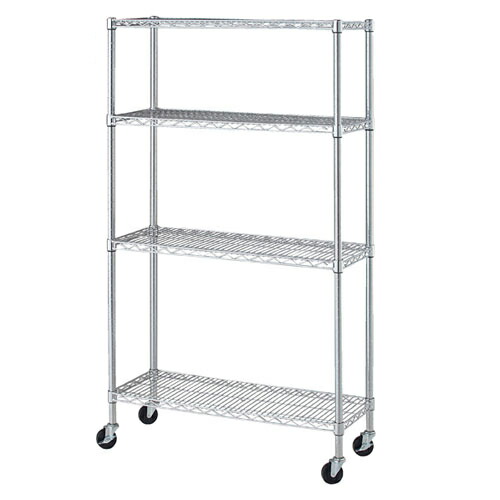 ワイヤーラック D35cmタイプ キャスター付き H159cm 4段 D35.7cm W90.7cm 61-62-7-2 【シリーズ什器 ワイヤーラック・スチールラック ワイヤーラックベーシックタイプ ワイヤーラック D35cmタイプ キャスター付き H159cm 4段スチールラック】【厨房館】