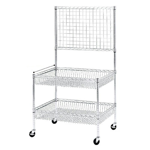 シェルフワゴンH159cm 2段展開ネット付き D60.9cm 61-63-8-2 【シリーズ什器 ワイヤーラック・スチールラック ワイヤーラックワゴン シェルフワゴンH159cm 2段展開ネット付きワイヤーラック】【厨房館】|業務用厨房機器の飲食店厨房館