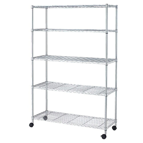 スチールラック D45cmタイプ キャスター付き H186cm 棚5段 W121.2cm 61-66-16-2 【シリーズ什器 ワイヤーラック・スチールラック ワイヤーラックローコストタイプ ワイヤーラック ローコスト D45cm キャスター付 H186cm 棚5段スチールラック】【厨房館】