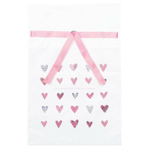 【まとめ買い10個セット品】リトルハート リボン付きギフトバッグ 23×35(25) 20枚 61-661-96-3 【 店舗什器 小物 ディスプレー ギフト ラッピング 包装紙 袋 消耗品 店舗備品 】【厨房館】