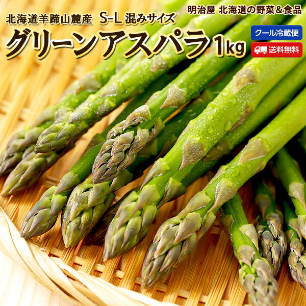 ＼50％OFFクーポン発行中／【出荷中】アスパラ 送料無料 1kg S～Ｌ混みサイズ 北海道羊蹄山麓産 グリーンアスパラ 朝採り直送 クール便 ギフト アスパラガス 冷蔵便 野菜ギフト 野菜 お中元ギフト