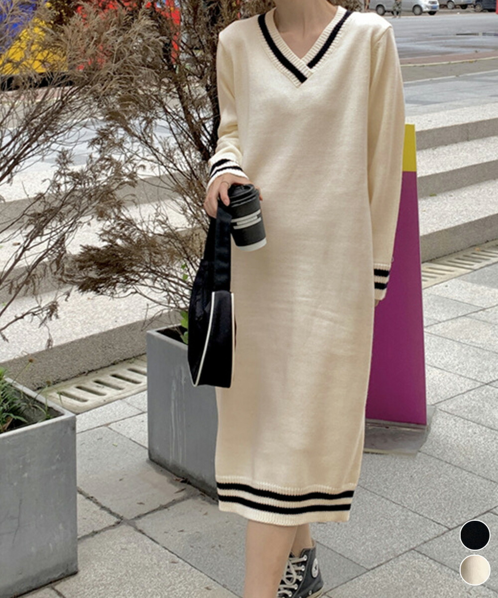 【ポイント3倍】ニットワンピース ロング レディース秋冬 Vネック ワンピース おしゃれ 長袖ワンピース 体型カバー 着やせ きれいめカジュアル ゆったり Iラインワンピース韓国 3BIJIN-001 5,000円
