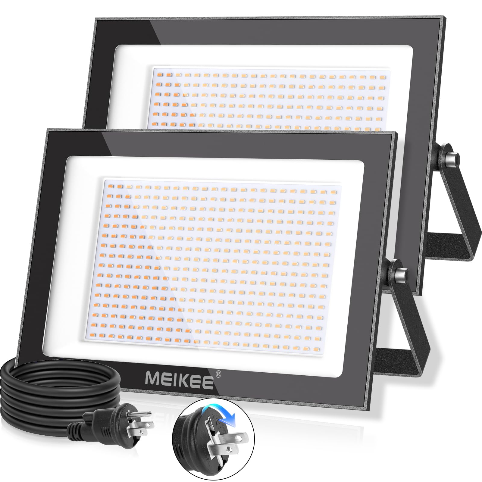 MEIKEE【200W超薄型 電球色 2個セット】LED投光器 看板灯 屋外 2700K 超高輝度 省エネ 豪雨対応 IP66防水 1000w相当 5万時間点灯可能 13年間耐久度 省エネ 120°広角 看板照明 お店用 駐車場 ガレージ 倉庫照明 屋内/屋外 雰囲気作り PSE認証済み 適格請求書発行可能