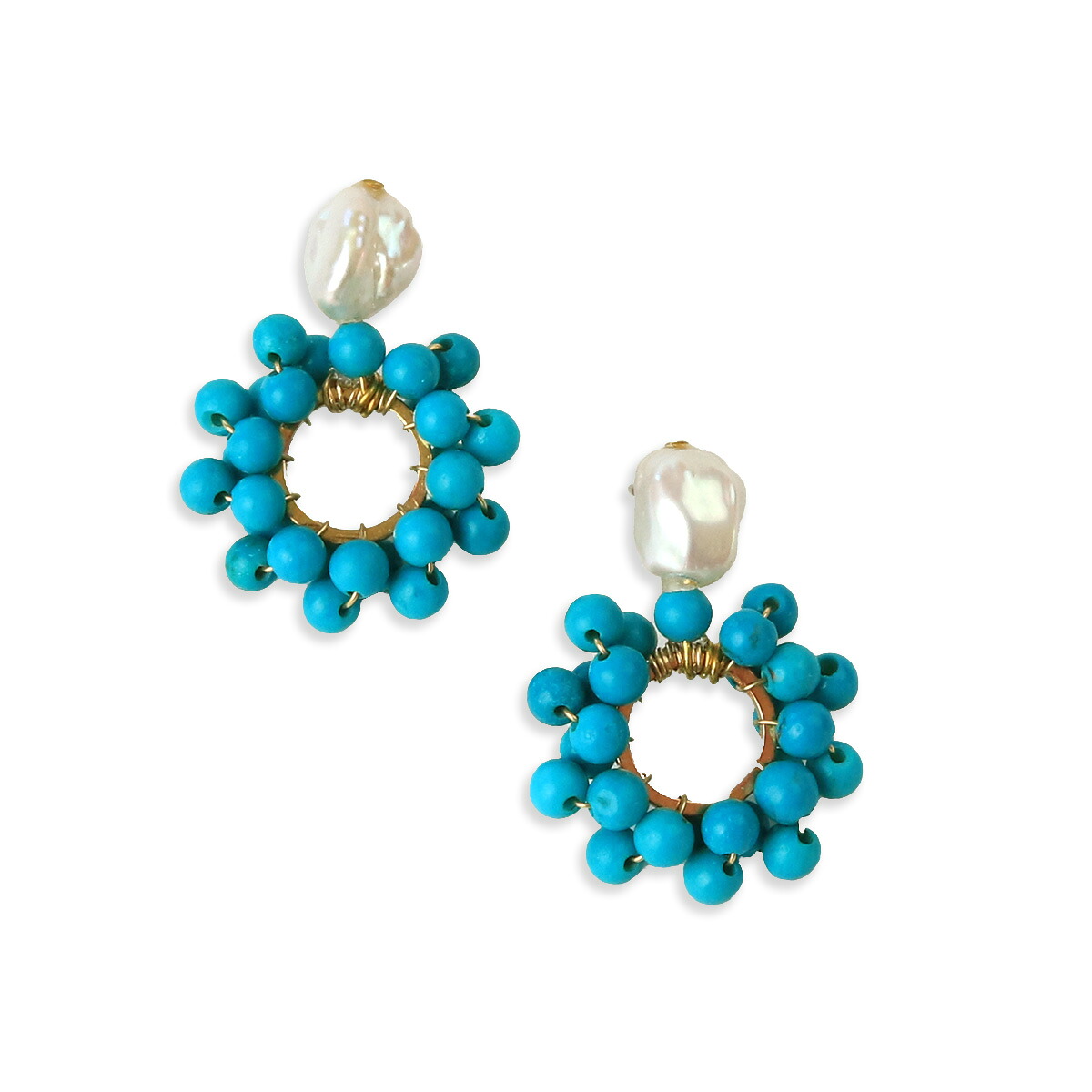 【ターコイズフープ＆小バロックパール イヤリング・ピアス】(SS)(BB)
