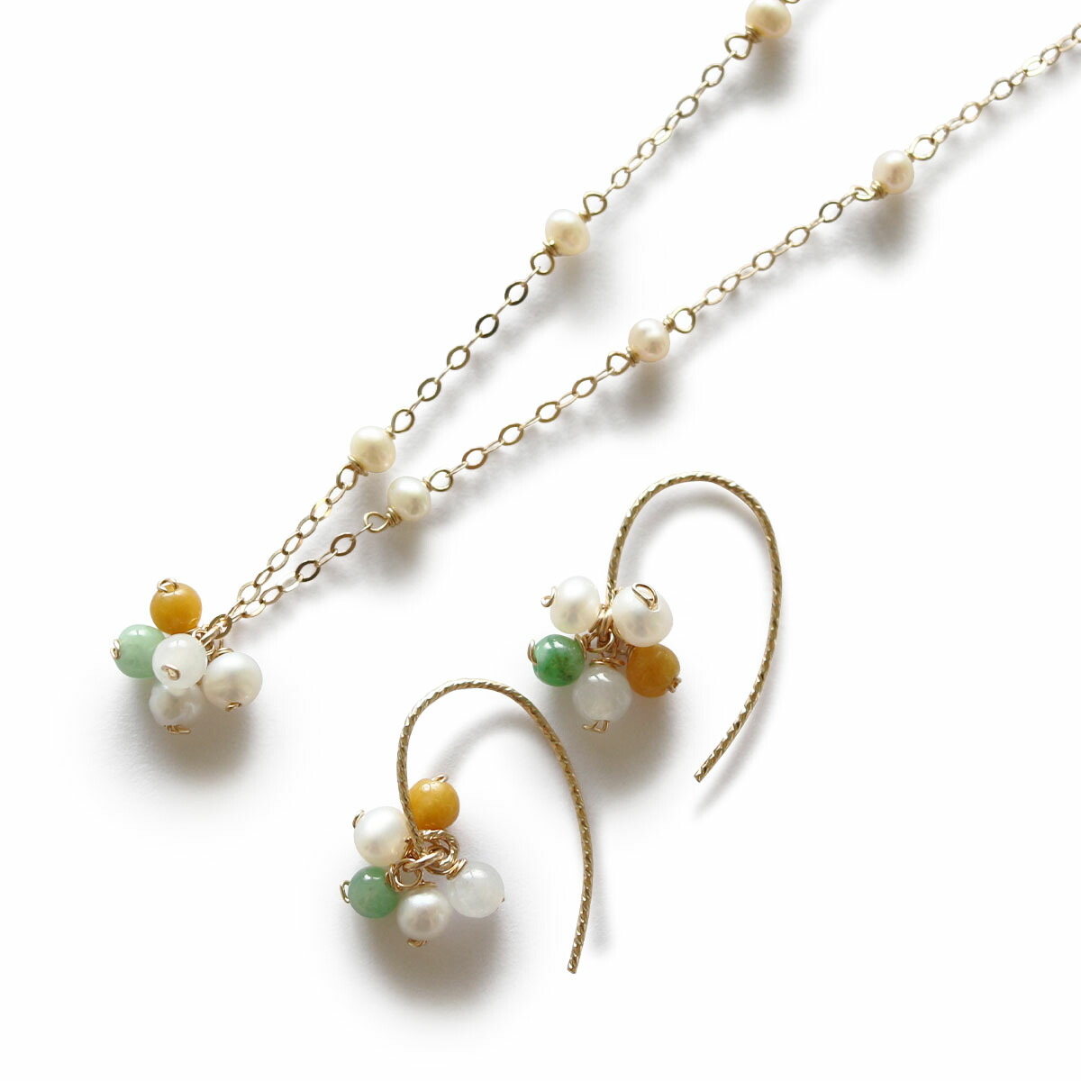 【K14gf 翡翠・パール ネックレス & イヤリング or ピアス セット 】(SS) A貨翡翠 15,840円