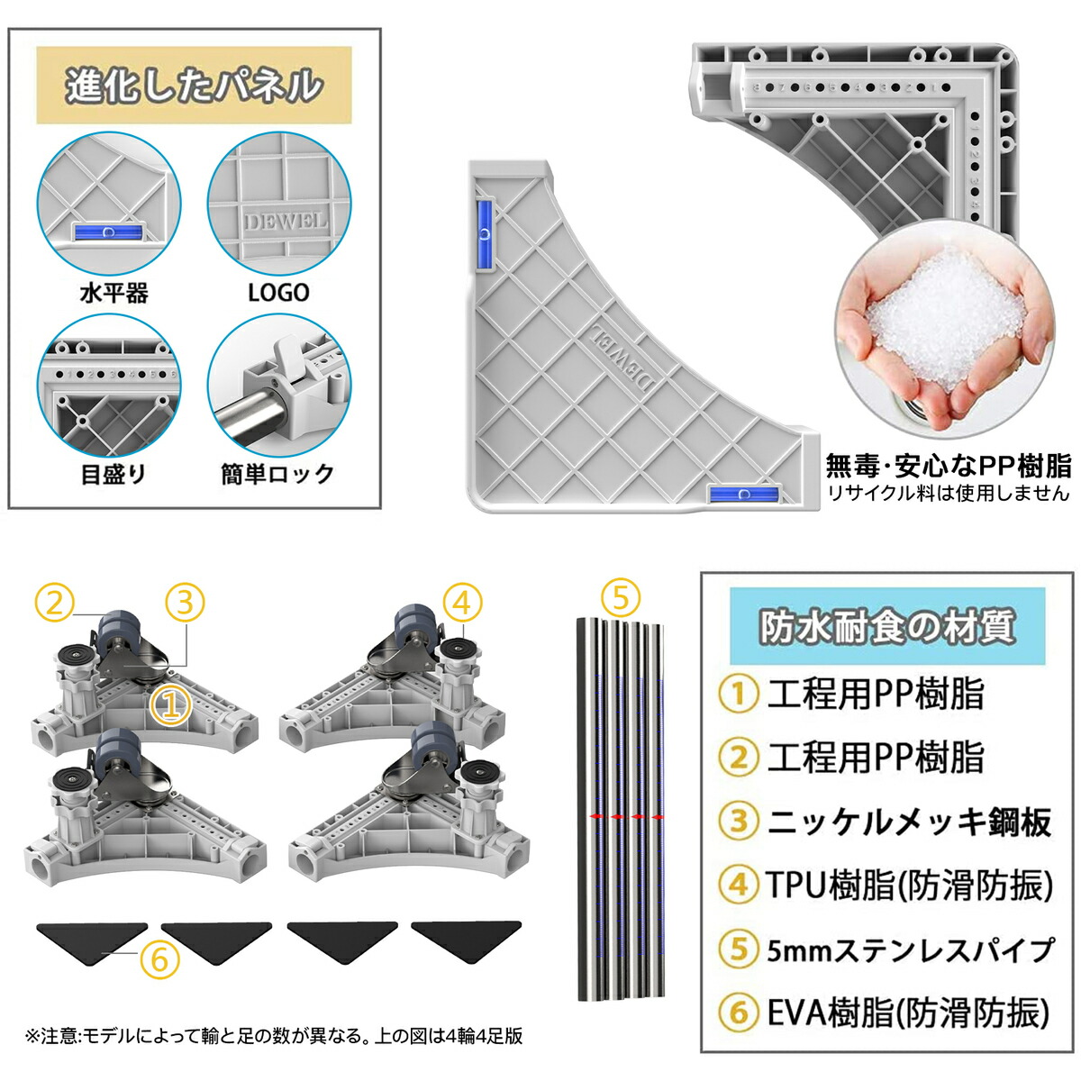 洗濯機置き台 洗濯機パン 耐荷重約500kg 台 キャスター付き 目盛り付き