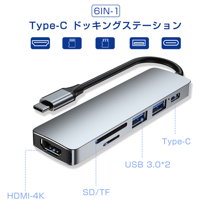 楽天市場 ドッキングステーション Type C Usbハブ 6ポート ６in１ Pd充電対応 4k Hdmi出力 Usb3 0対応 2usbポート 高速データ伝送 Sdカードリーダー Tfカードリーダ 明誠ショップ