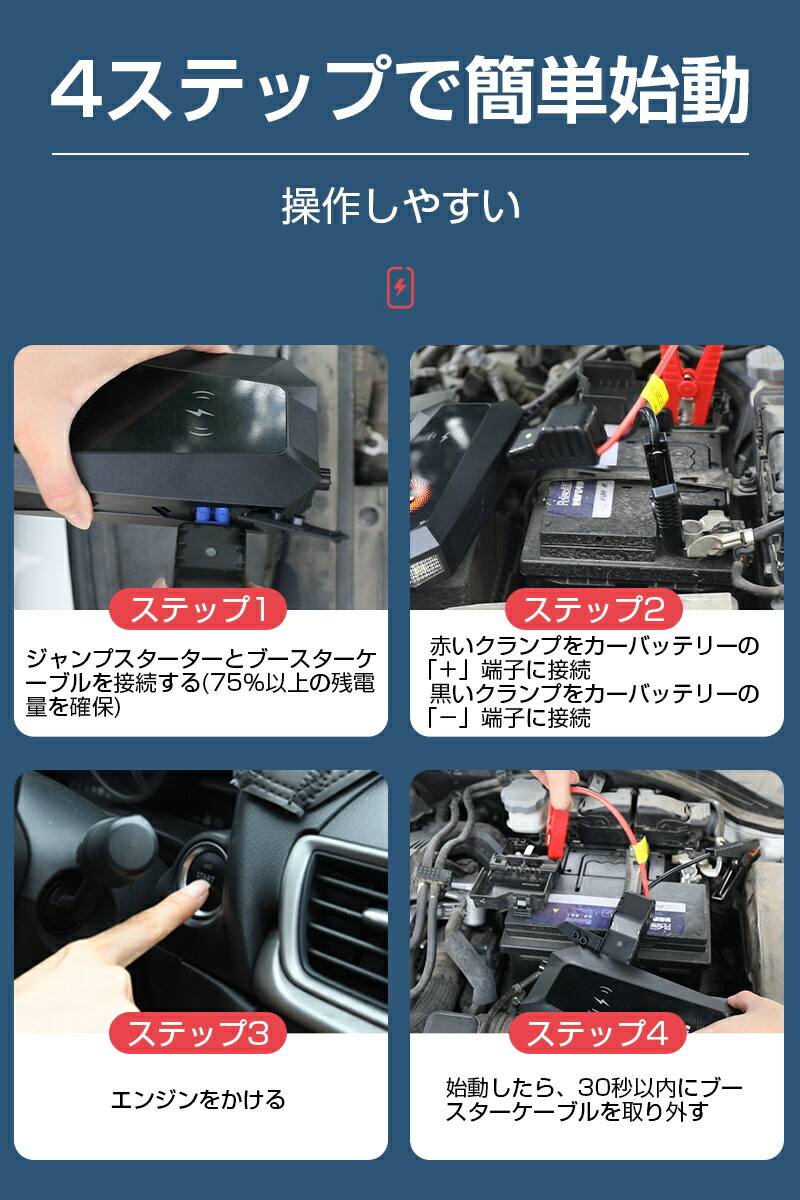 9周年記念イベントが ジャンプスターター 12v車用 mah大容量 バッテリー上がり即解決 ポーリマリチウム電池 車を緊急始動 安全ハンマー内蔵 高安全性 急速充放電 スマホ充電 モバイルバッテリー Fucoa Cl
