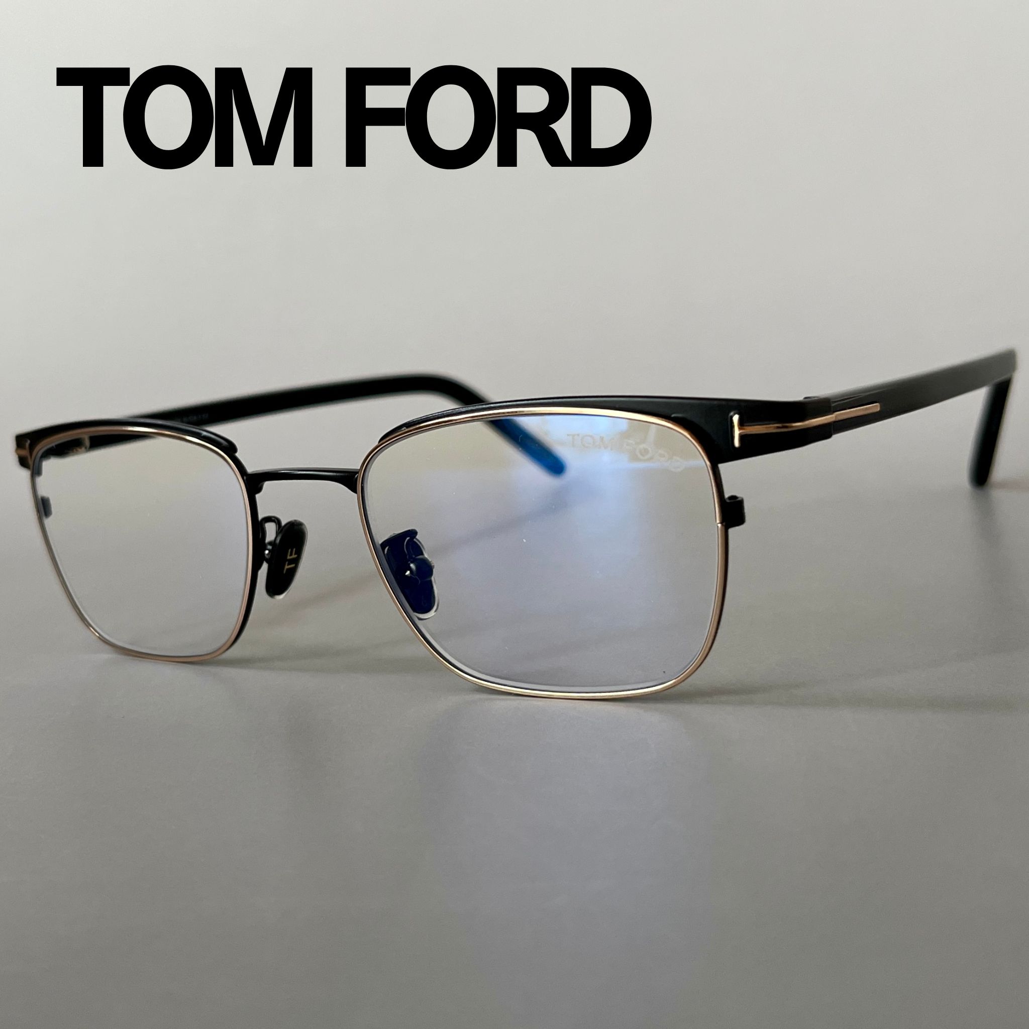 【2000円OFFクーポン！P2倍】お買い物マラソン 7/19 20時～7/26 1:59まで トムフォード メガネ TOM FORD サーモント ブロー FT5854 眼鏡 ブラック ゴールド 黒 金 男女兼用 ブルーライトカット メタル 希少フレーム｜メイトクフレーム