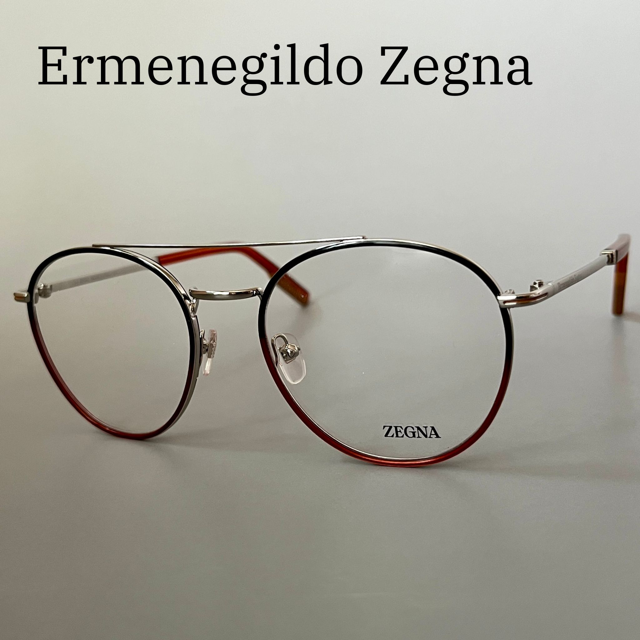 【2000円OFFクーポン券！P5倍】百貨店大売り出し！6/4 20時～6/11 1:59まで Ermenegildo Zegna 眼鏡 エルメネジルドゼニア メンズ EZ5198 メガネ 薄墨色 オレンジ色 しろがね色 新品 ツーブリッジ イタリア製 度付き添い人 クリングス
