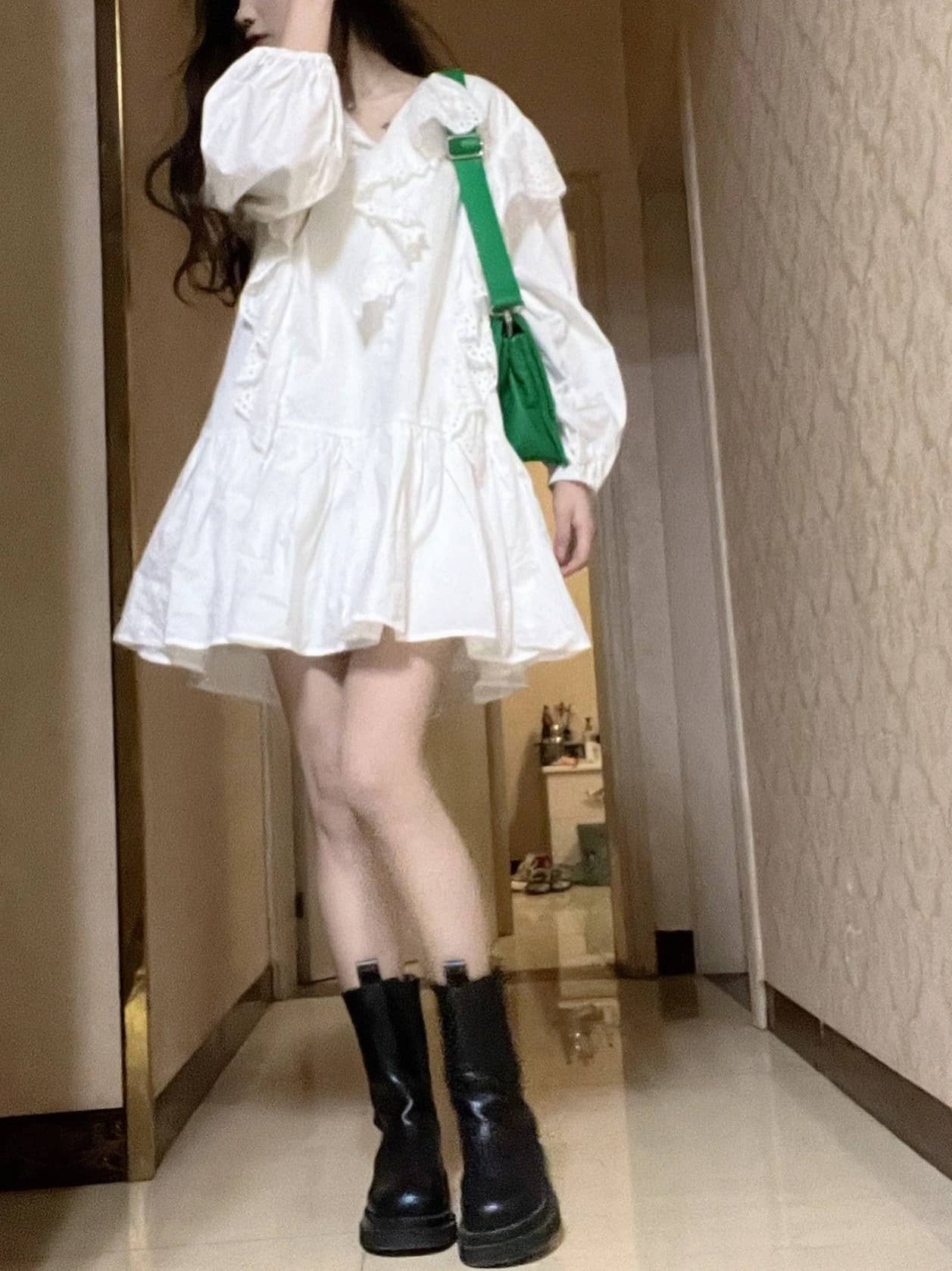 ワンピース レディース シャツワンピース ミニ丈 パフスリーブ フリル ティアード チュニック 長袖 Aライン ふんわり 大人可愛い きれいめ カジュアル デート お出かけ 春 秋 10代 20代 3 4,349円