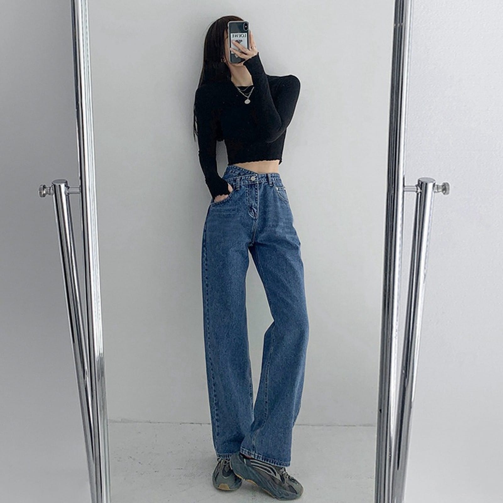 レディース ジーンズパンツ ハイウエスト ワイドパンツ 不規則 古着風 ヴィンテージ ストレートパンツ 着痩せ 脚長 ゆったり ストリート Y2K カジュアル 春 夏 秋 冬