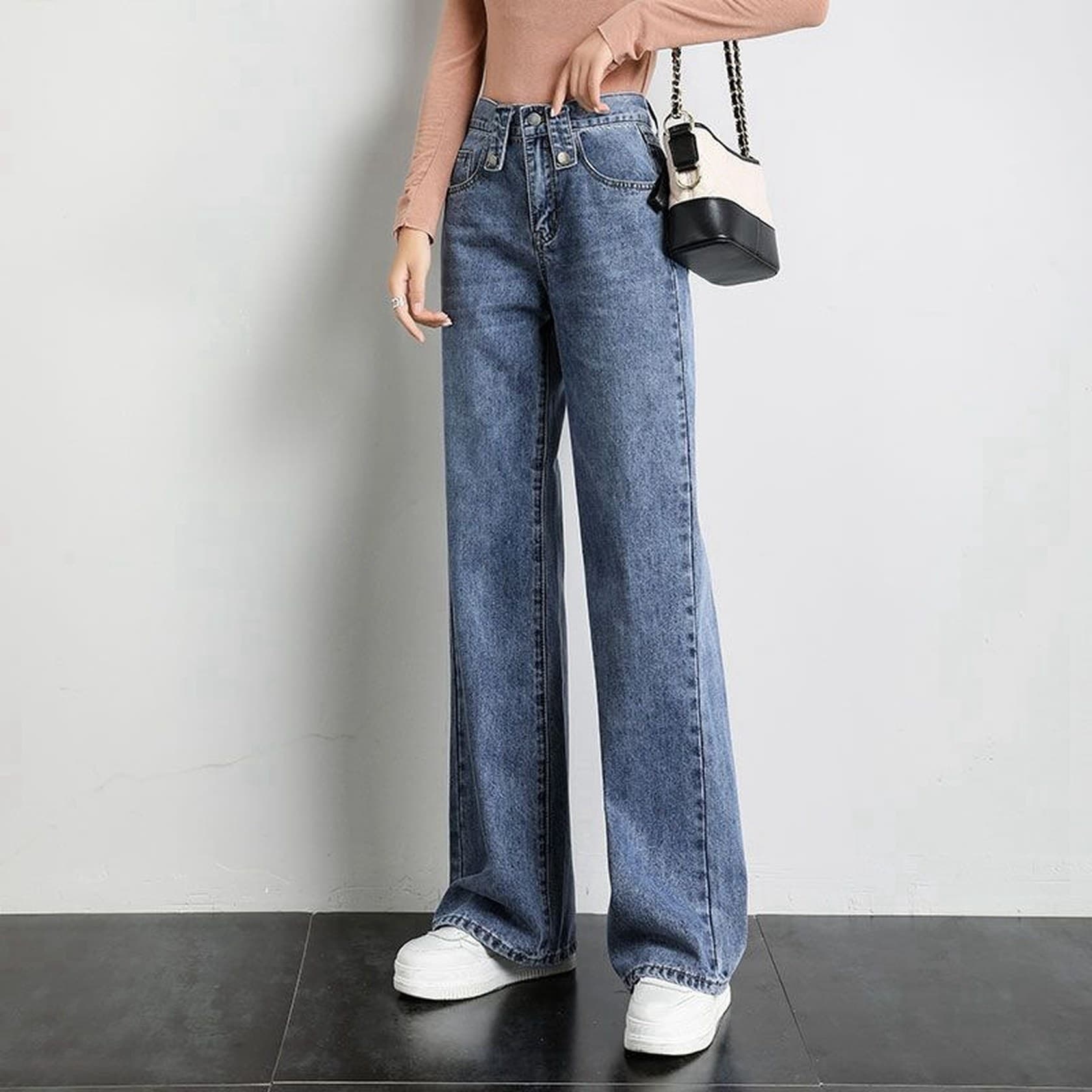 デニム パンツ レディース ハイウエスト ワイドパンツ ストレート 調整可能 ウエスト調節 着痩せ カジュアル 脚長効果 ゆったり ジーンズ ジーパン ボトムス