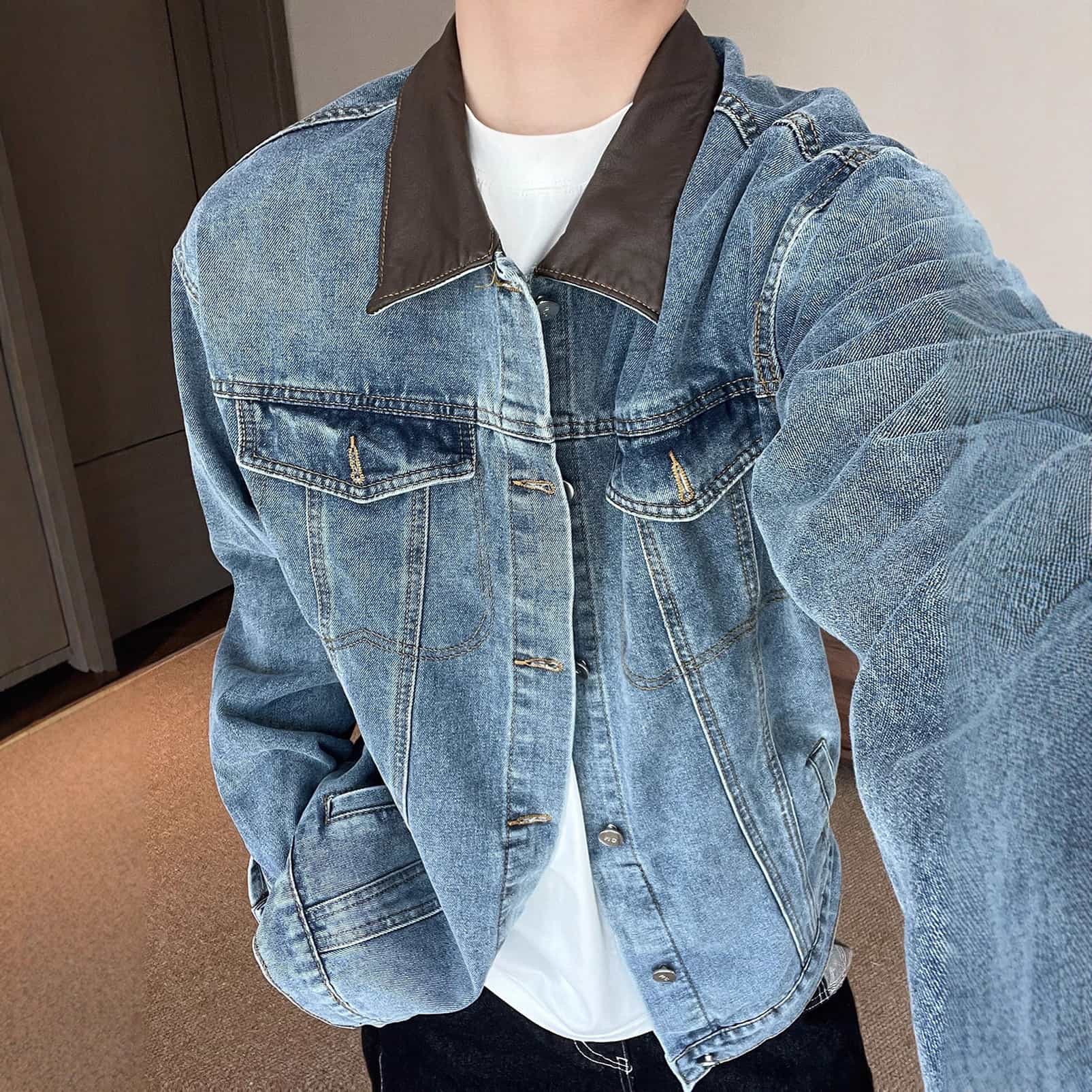 アメカジ 襟切り替え ヴィンテージ風 春服 秋服 オーバーサイズ ワークジャケット ウォッシュ加工 コットン